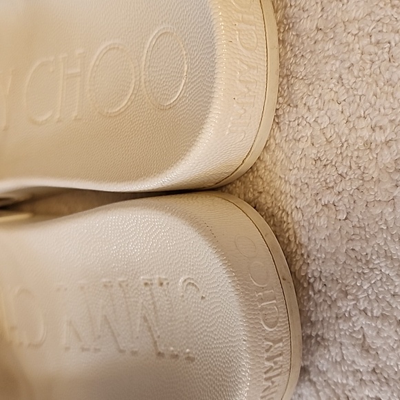 Jimmy Choo Womens White Slide Sandals With Clear Gold JCs Size 9 Preowned - Picture 9 of 12